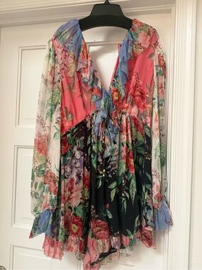 Zimmermann Floral Mixed-Color Ruffled Long-Sleeve Jumpsuit